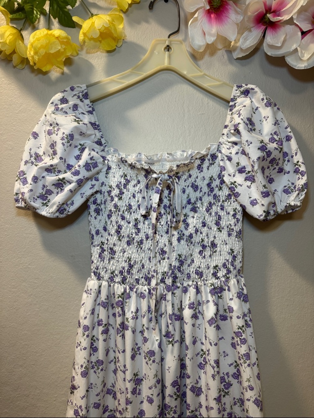 Girls White & Lavender Floral Smocked Maxi Dress - Picture 2 of 8
